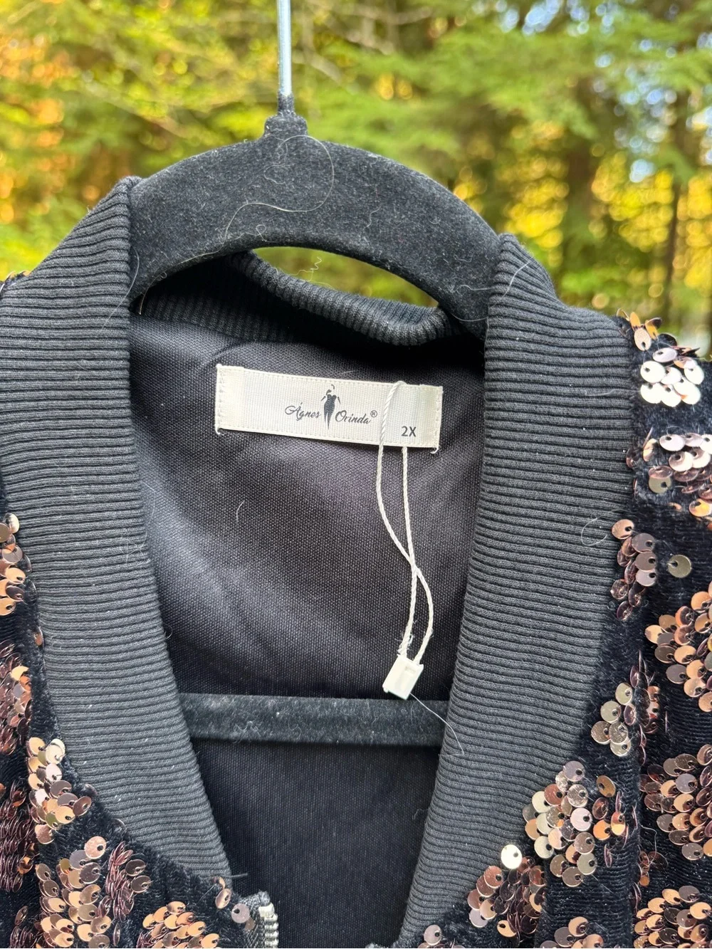 Embellished Black Bomber Jacket with Rose Gold Sequins - Picture 3 of 4